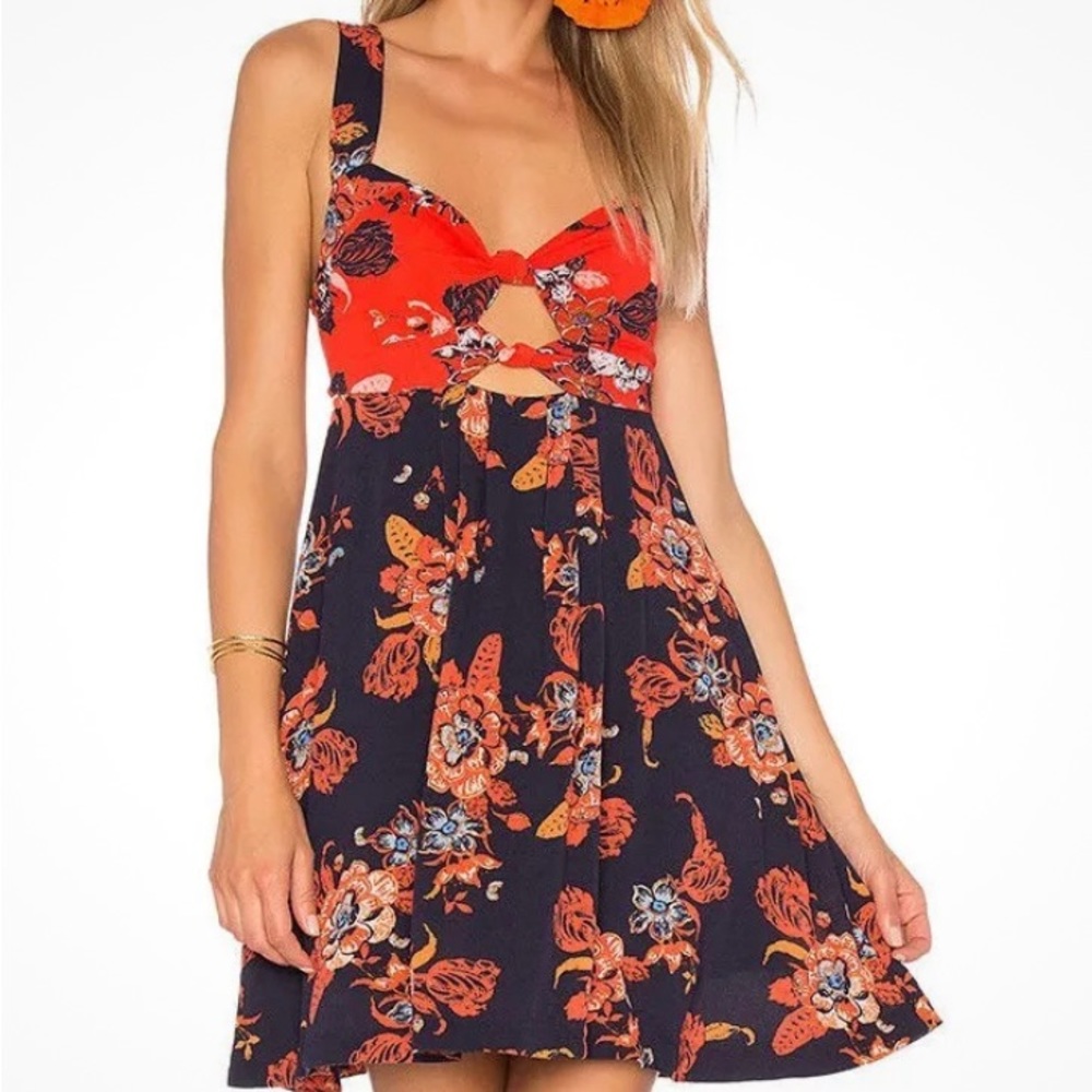 Floral Cutout Dress - Red and Black